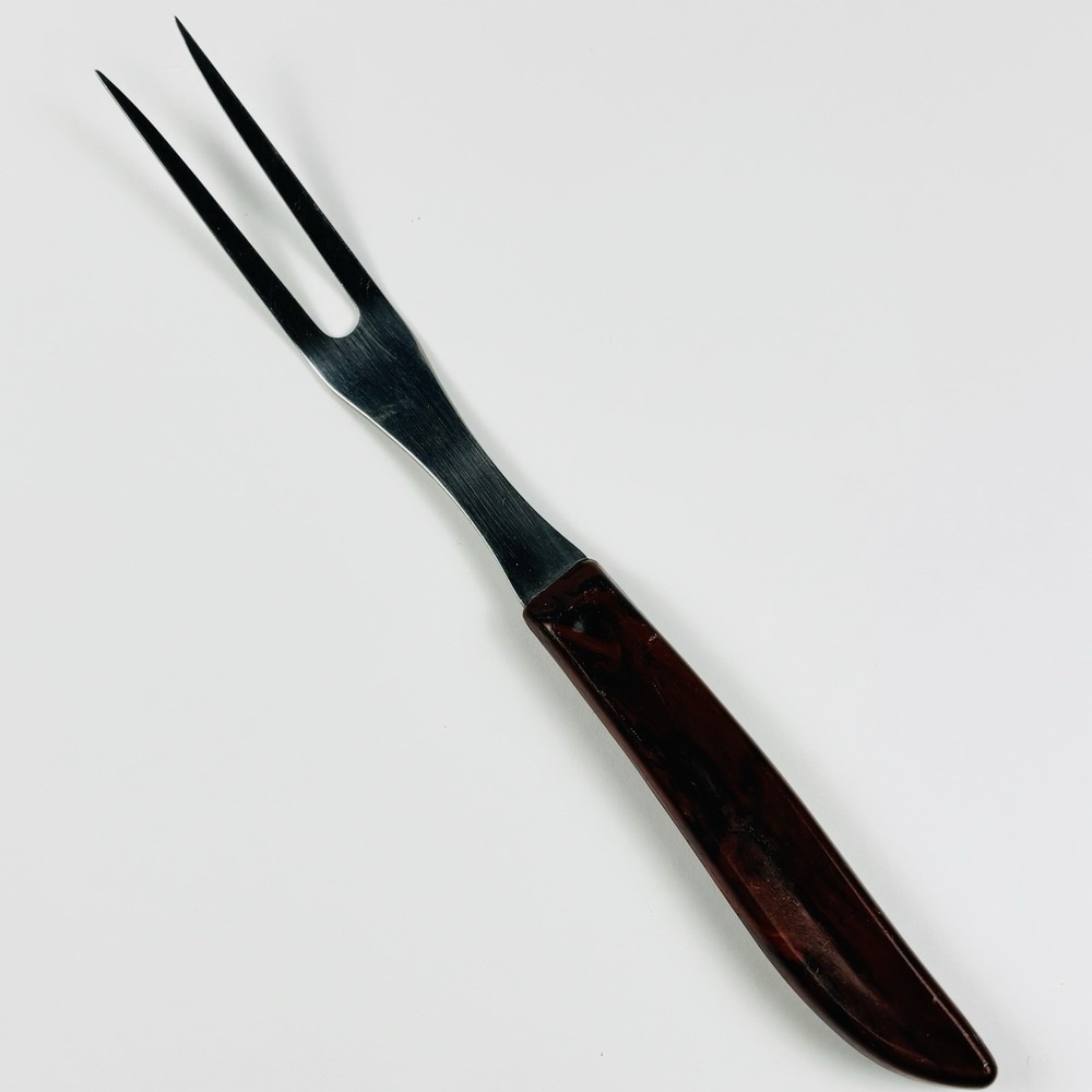 Vintage Quikut Meat Serving Fork 2 Tines Tenite Styron Marbled Plastic‎ Handle